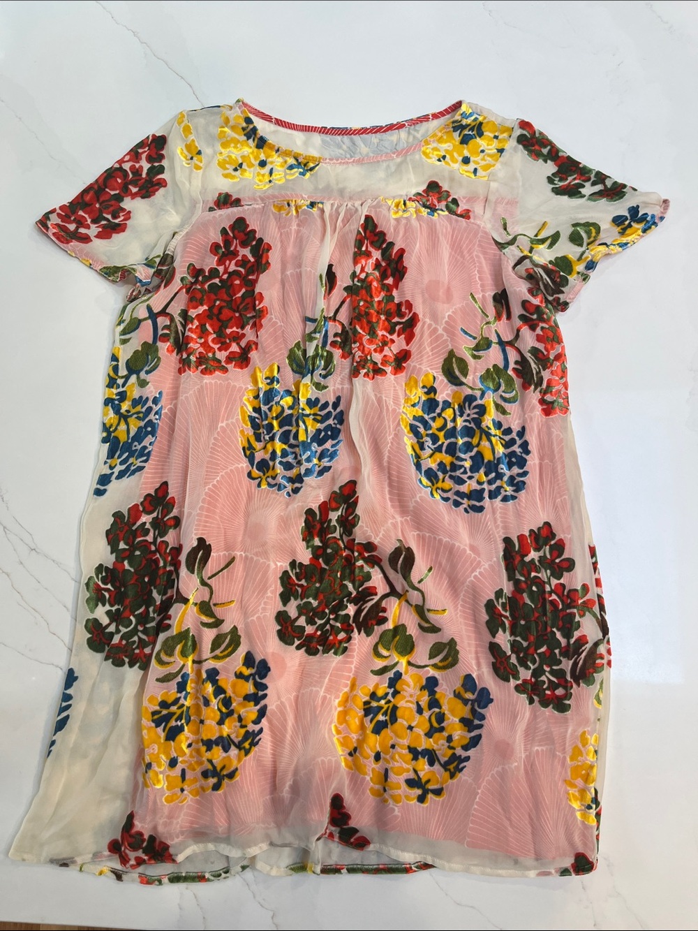 Maeve Red Floral Short Sleeve Dress with Multicolor Blooms